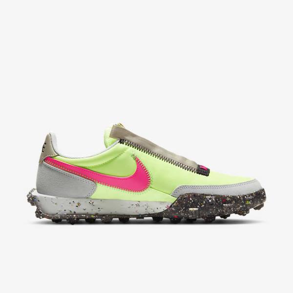 Women's Nike Waffle Racer Crater Sneakers Black / Green / Pink | NK154YCF