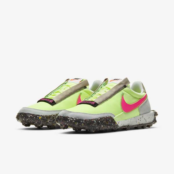 Women's Nike Waffle Racer Crater Sneakers Black / Green / Pink | NK154YCF