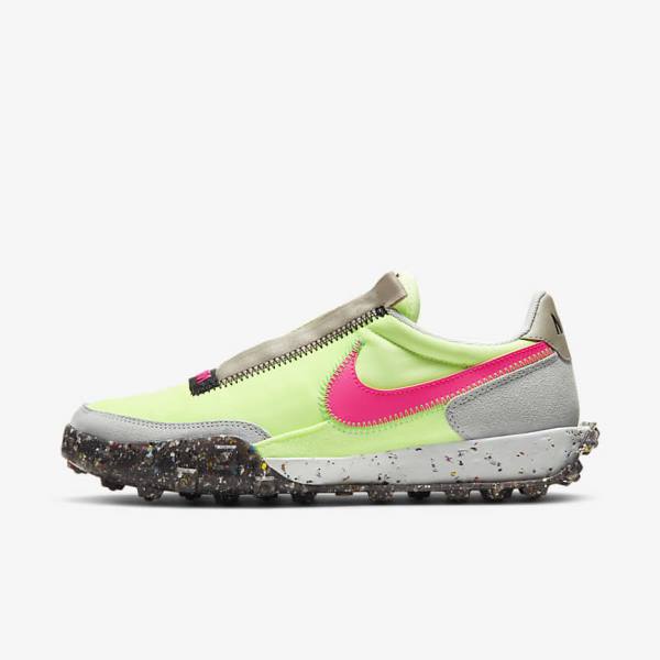 Women\'s Nike Waffle Racer Crater Sneakers Black / Green / Pink | NK154YCF