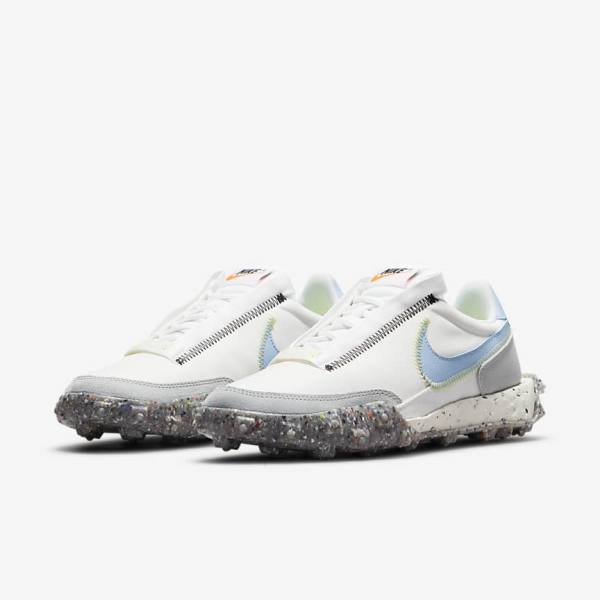 Women's Nike Waffle Racer Crater Sneakers White / Light Lemon | NK370EDN