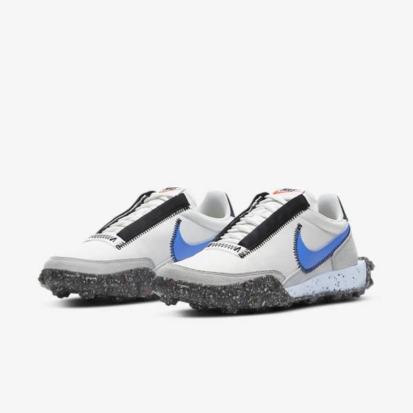 Women's Nike Waffle Racer Crater Sneakers White / Black / Blue | NK714GSZ