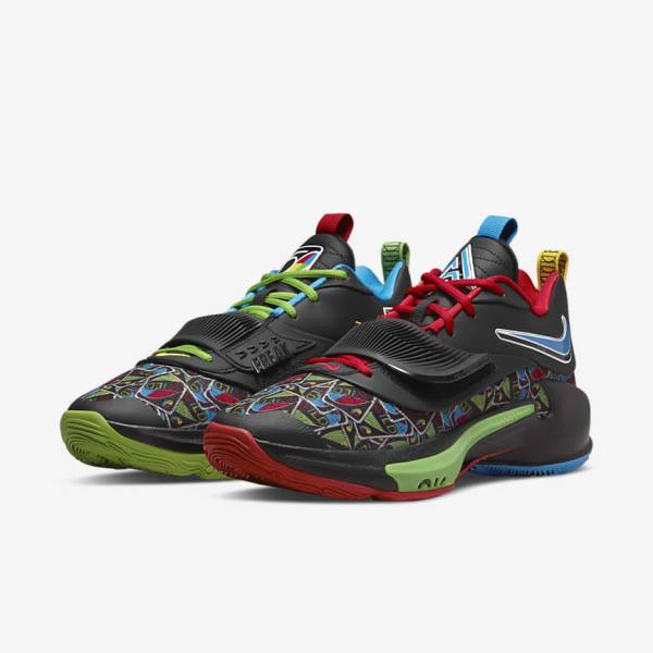 Women's Nike Zoom Freak 3 Basketball Shoes Black / White / Red / Green | NK670FYO