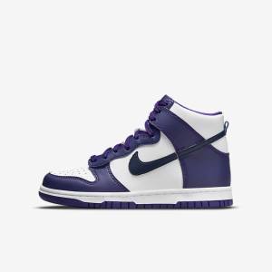 Kids' Nike Dunk High Older Sneakers White / Purple / Navy | NK908CBQ