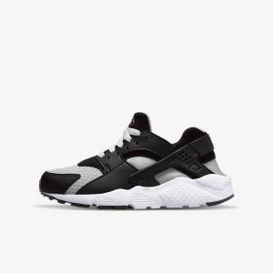 Kids' Nike Huarache Run Older Running Shoes Black / Grey / White / Red | NK918TVQ