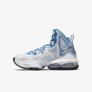Kids' Nike LeBron 19 Older Basketball Shoes White / Blue | NK167XBD