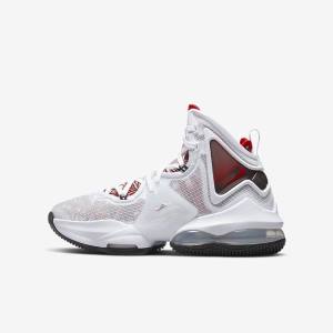 Kids' Nike LeBron 19 Older Basketball Shoes White / Black / Red | NK682SIE