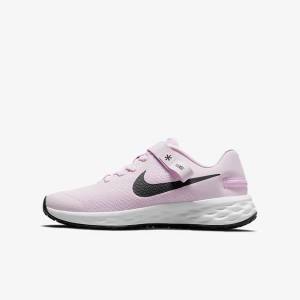 Kids' Nike Revolution 6 FlyEase Older Easy On-Off Road Running Shoes Pink / Black | NK748PMT