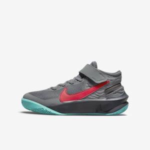 Kids' Nike Team Hustle D 10 FlyEase Older Basketball Shoes Grey / Dark Grey / Turquoise / Red | NK206YJU