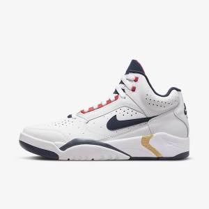 Men's Nike Air Flight Lite Mid Sneakers White / Red / Metal Gold / Navy | NK472QGZ