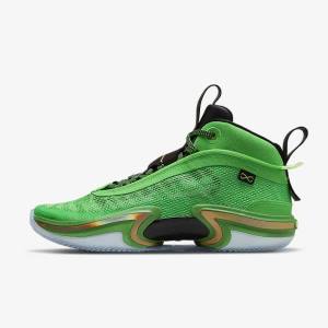 Men's Nike Air Jordan XXXVI Basketball Shoes Green / Black / Light Green / Metal Gold | NK842RPQ