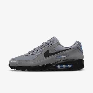 Men's Nike Air Max 90 Sneakers Grey / Light Blue / Metal Silver / Black | NK517YWF