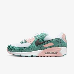 Men's Nike Air Max 90 Sneakers Turquoise / White / Coral / Black | NK705EPK