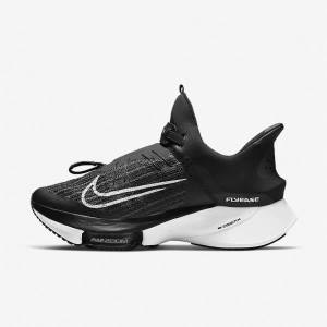 Men's Nike Air Zoom Tempo NEXT% FlyEase Easy On-Off Road Running Shoes Black / White | NK216VPW