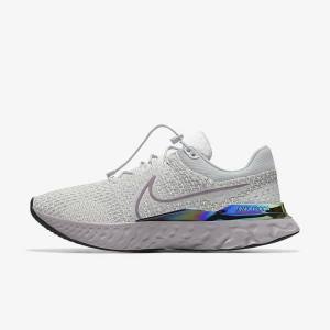 Men's Nike React Infinity Run 3 By You Custom Road Running Shoes Grey / Platinum / Grey | NK962OLZ