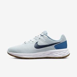 Men's Nike Revolution 6 (Extra Wide) Running Shoes Platinum / Dark Blue / Blue | NK378VNI