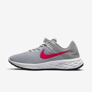 Men's Nike Revolution 6 FlyEase Next Nature Easy On-Off Road Running Shoes Light Grey / Dark Grey / Red | NK854BIC