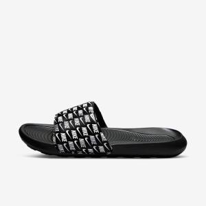 Men's Nike Victori One Printed Slides Black / White | NK360NPO