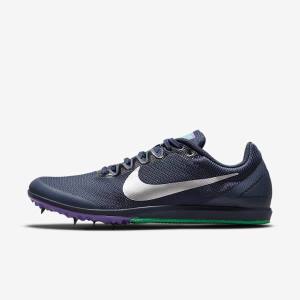 Men's Nike Zoom Rival D 10 Athletics Distance Spikes Running Shoes Obsidian / Turquoise / Metal Silver | NK093FEP