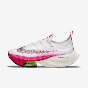 Women's Nike Air Zoom Alphafly NEXT% Flyknit Road Racing Running Shoes White / Black / Black | NK089MIL