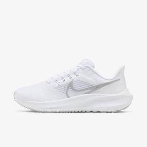 Women's Nike Air Zoom Pegasus 39 Road Running Shoes White / Platinum / Grey / Metal Silver | NK630PYR