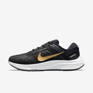 Women's Nike Air Zoom Structure 24 Road Running Shoes Black / Dark Grey / Metal Gold | NK160PHJ