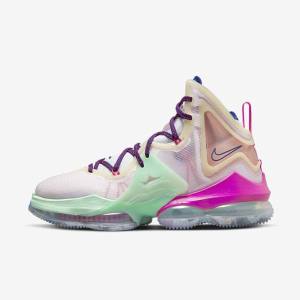 Women's Nike LeBron 19 Basketball Shoes Blue / Light Green / White / Burgundy | NK675UCN