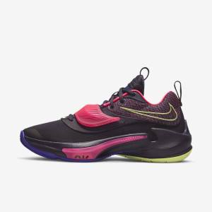 Women's Nike Zoom Freak 3 Basketball Shoes Purple / Pink / Purple / Light Lemon | NK963KPU